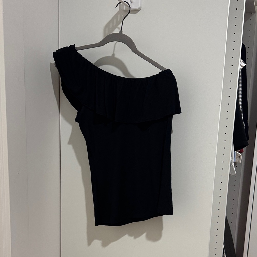 Banana Republic Black Ruffled One-Shoulder Blouse